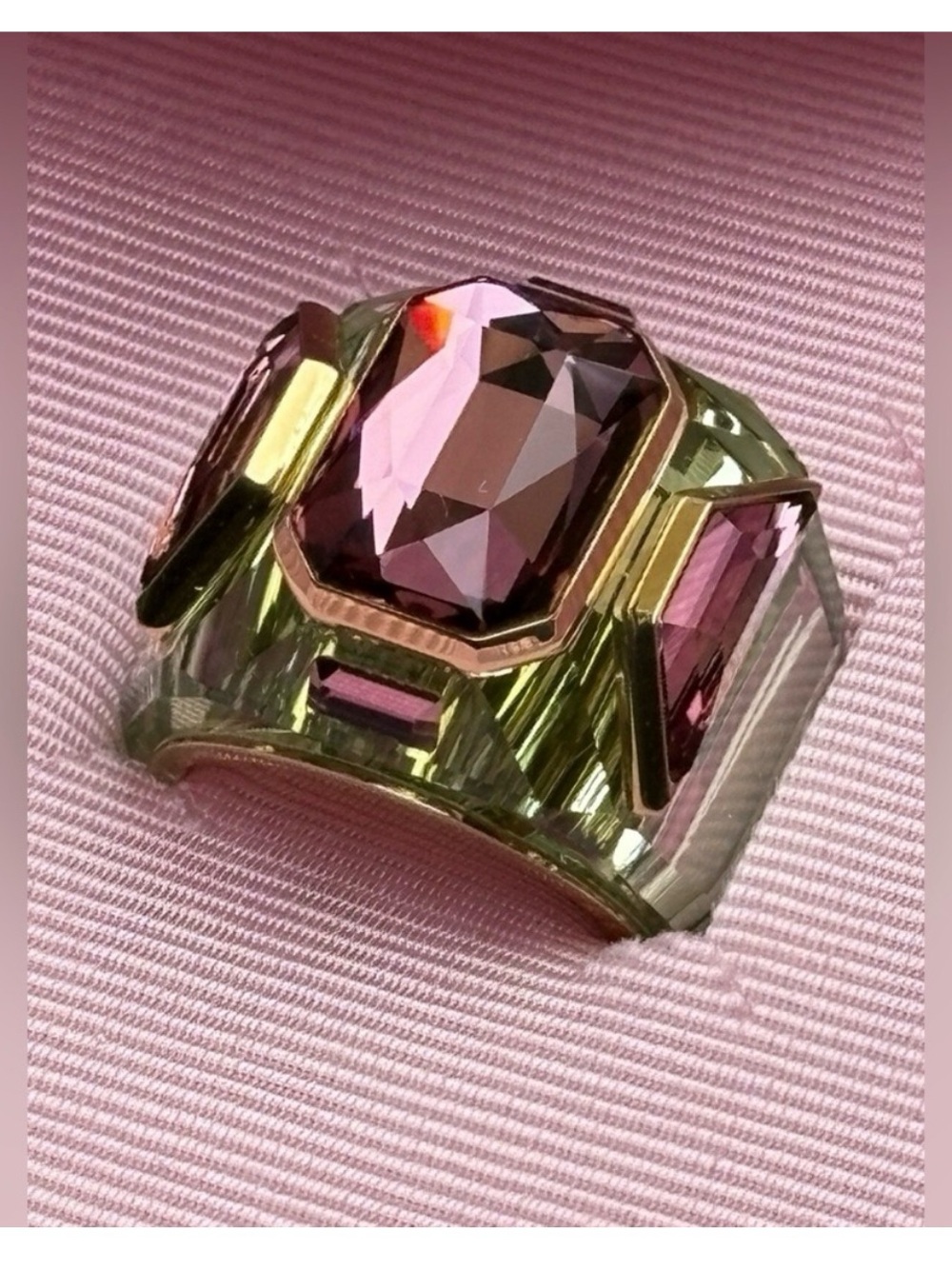 Purple and Green Crystal Statement Ring - Unbranded